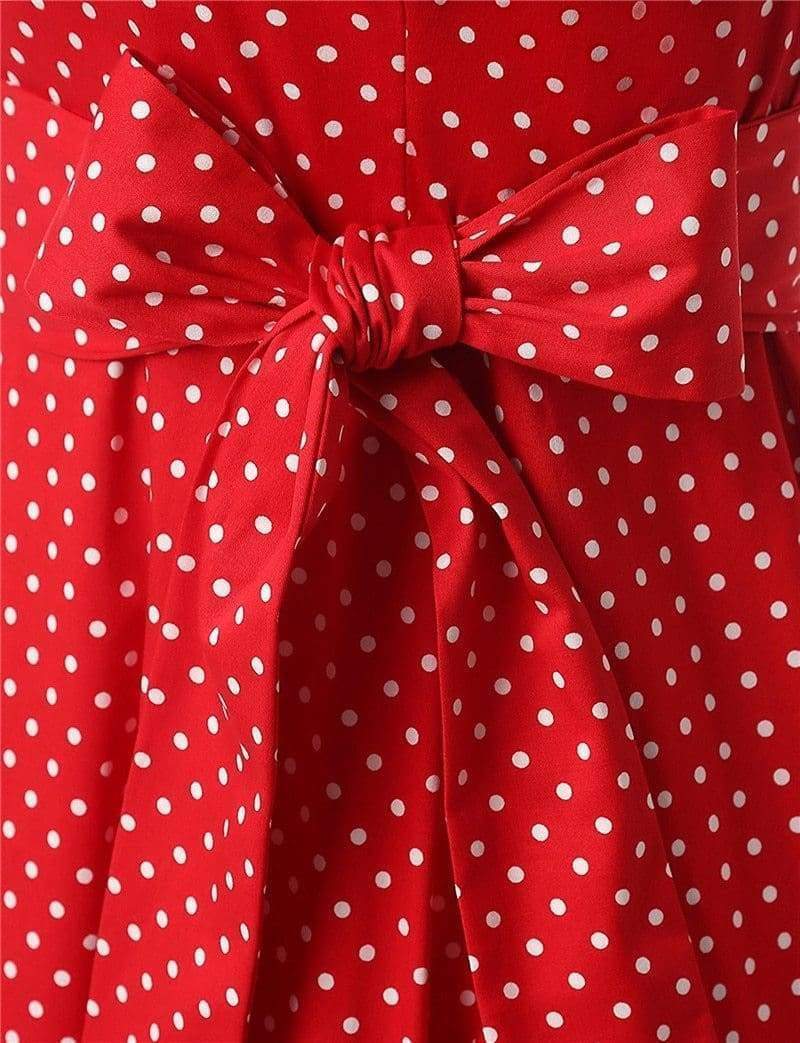 Dress Vintage Printed Dot A-Line O-Neck Bow Sashes Mssaz Desses