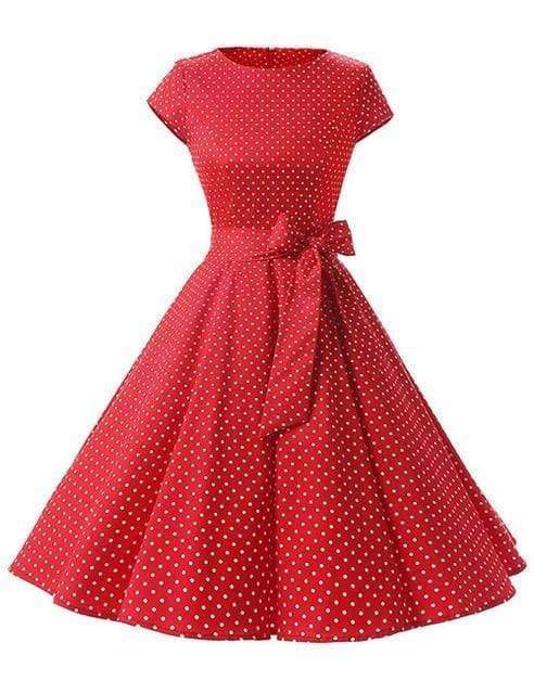 Dress Vintage Printed Dot A-Line O-Neck Bow Sashes Mssaz Desses