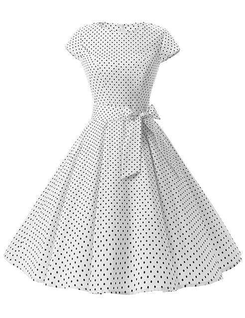 Dress Vintage Printed Dot A-Line O-Neck Bow Sashes Mssaz Desses