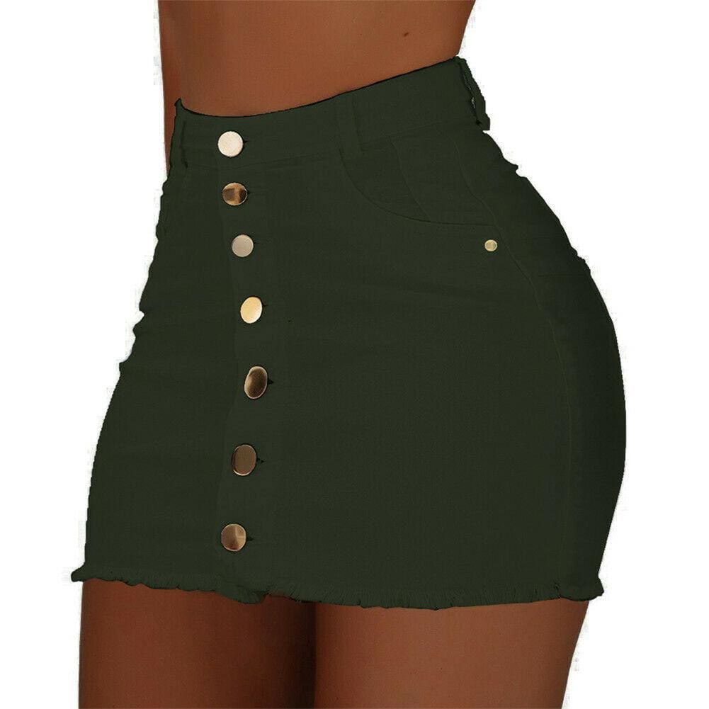 High Waist Button Skirt Denim Jean Bodycon Casual Party A-line Short Stretch Mini Dress Mssaz Desses