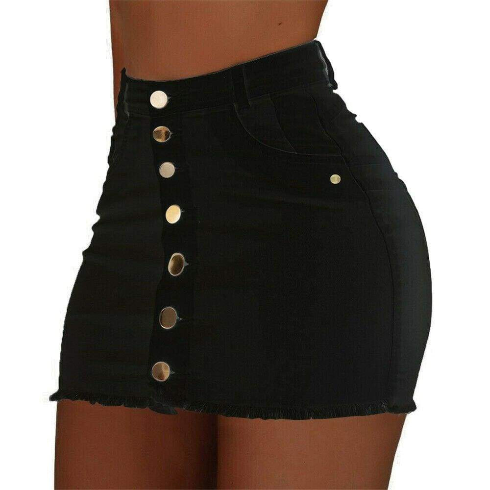 High Waist Button Skirt Denim Jean Bodycon Casual Party A-line Short Stretch Mini Dress Mssaz Desses