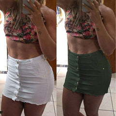 High Waist Button Skirt Denim Jean Bodycon Casual Party A-line Short Stretch Mini Dress Mssaz Desses