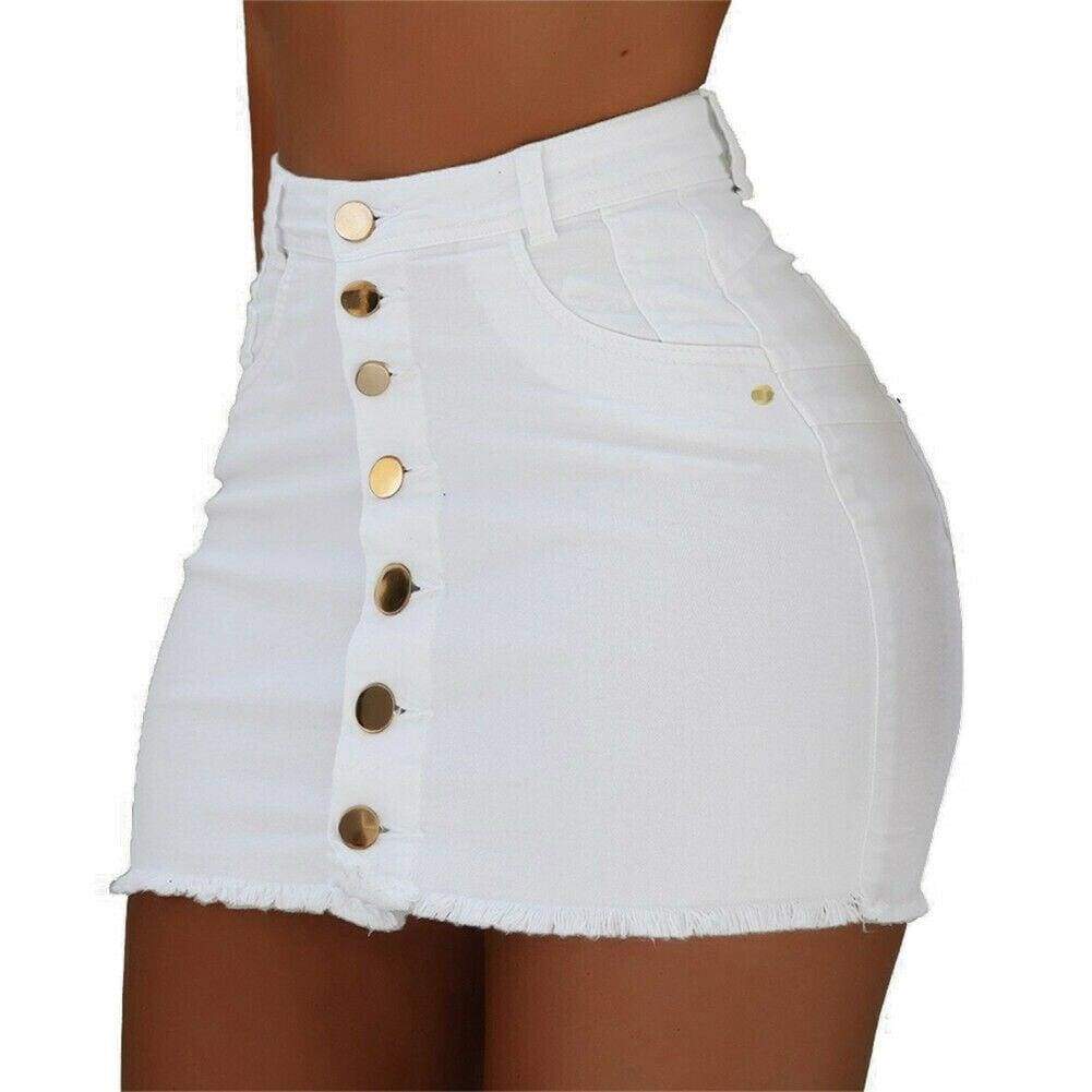 High Waist Button Skirt Denim Jean Bodycon Casual Party A-line Short Stretch Mini Dress Mssaz Desses