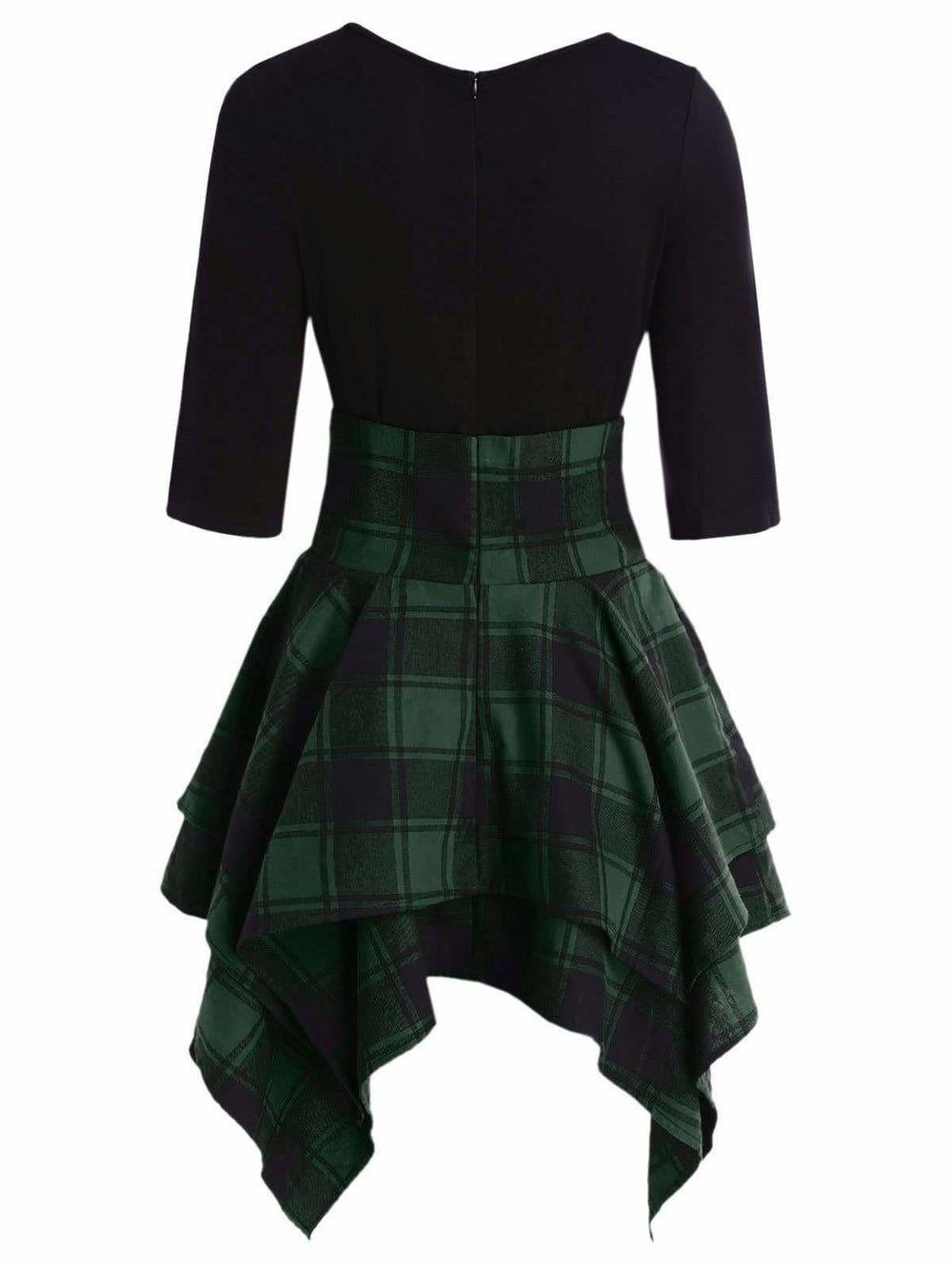 Lace Up Plaid Asymmetrical Dress O-Neck Mssaz Desses