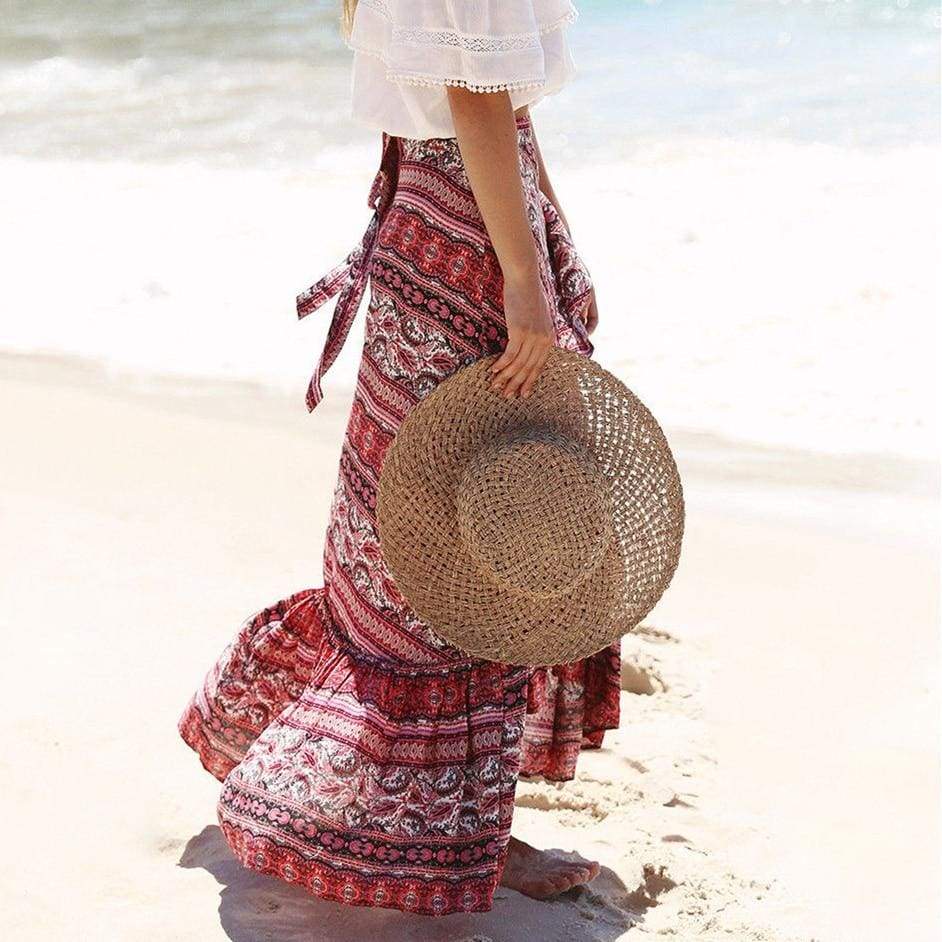 Ladies Casual Boho Tribal Floral Skirt Female  Beachwear Party Casual Long Maxi Skirt Sundress Mssaz Desses