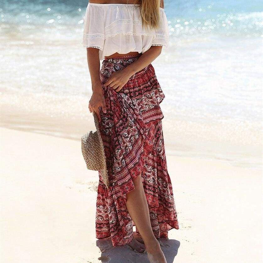Ladies Casual Boho Tribal Floral Skirt Female  Beachwear Party Casual Long Maxi Skirt Sundress Mssaz Desses