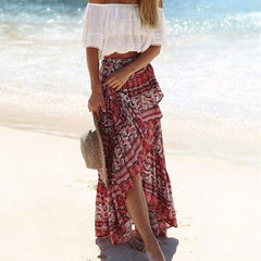 Ladies Casual Boho Tribal Floral Skirt Female  Beachwear Party Casual Long Maxi Skirt Sundress Mssaz Desses