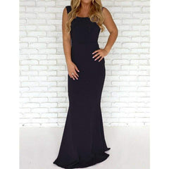 Ladies Formal Backless Long Dress Party Ball Prom Gown Wedding Bridesmaid Sleeveless O-Neck Long Maxi Dress Mssaz Desses