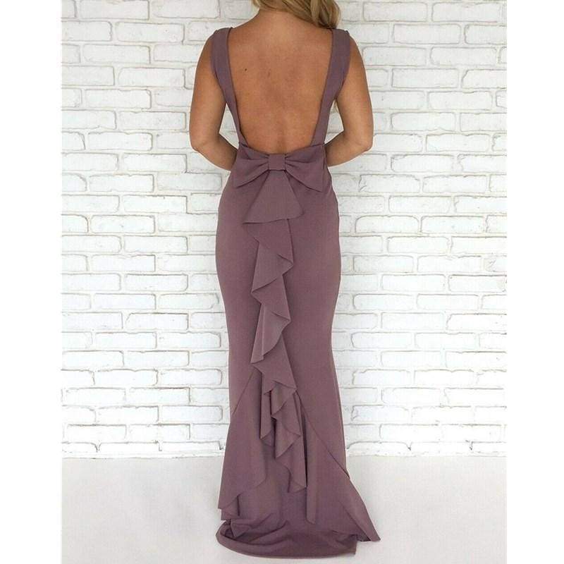 Ladies Formal Backless Long Dress Party Ball Prom Gown Wedding Bridesmaid Sleeveless O-Neck Long Maxi Dress Mssaz Desses