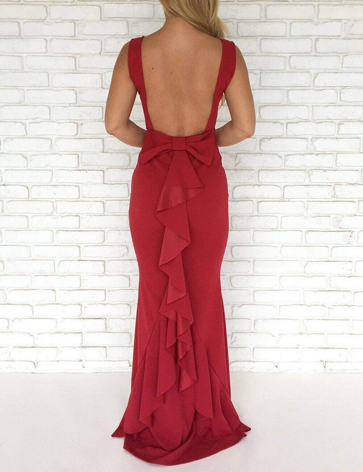 Ladies Formal Backless Long Dress Party Ball Prom Gown Wedding Bridesmaid Sleeveless O-Neck Long Maxi Dress Mssaz Desses