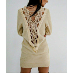 Long Sleeve Knitted Sweater Mini Dress Autumn Winter Lady Backless Party Club Casual Jumper Dress Mssaz Desses