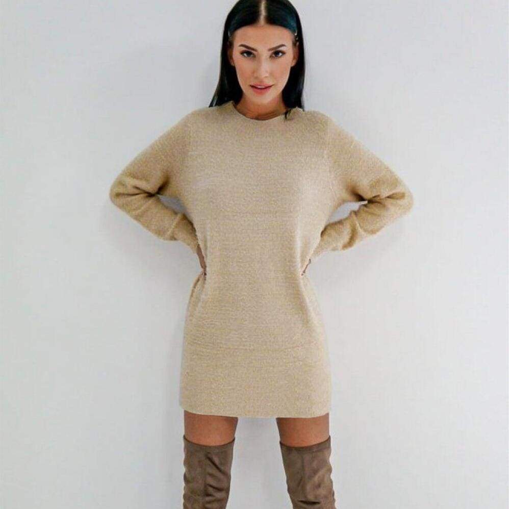 Long Sleeve Knitted Sweater Mini Dress Autumn Winter Lady Backless Party Club Casual Jumper Dress Mssaz Desses