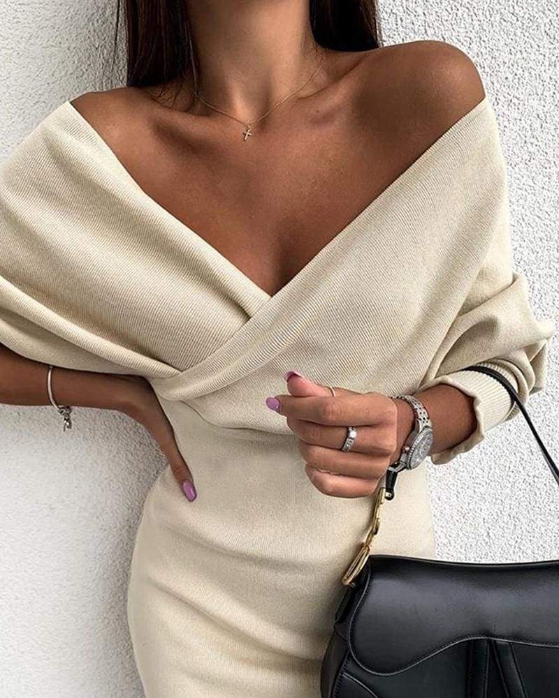 Long Sleeve Winter Dress Solid Off Shoulder Tight Waist Dress Mssaz Desses