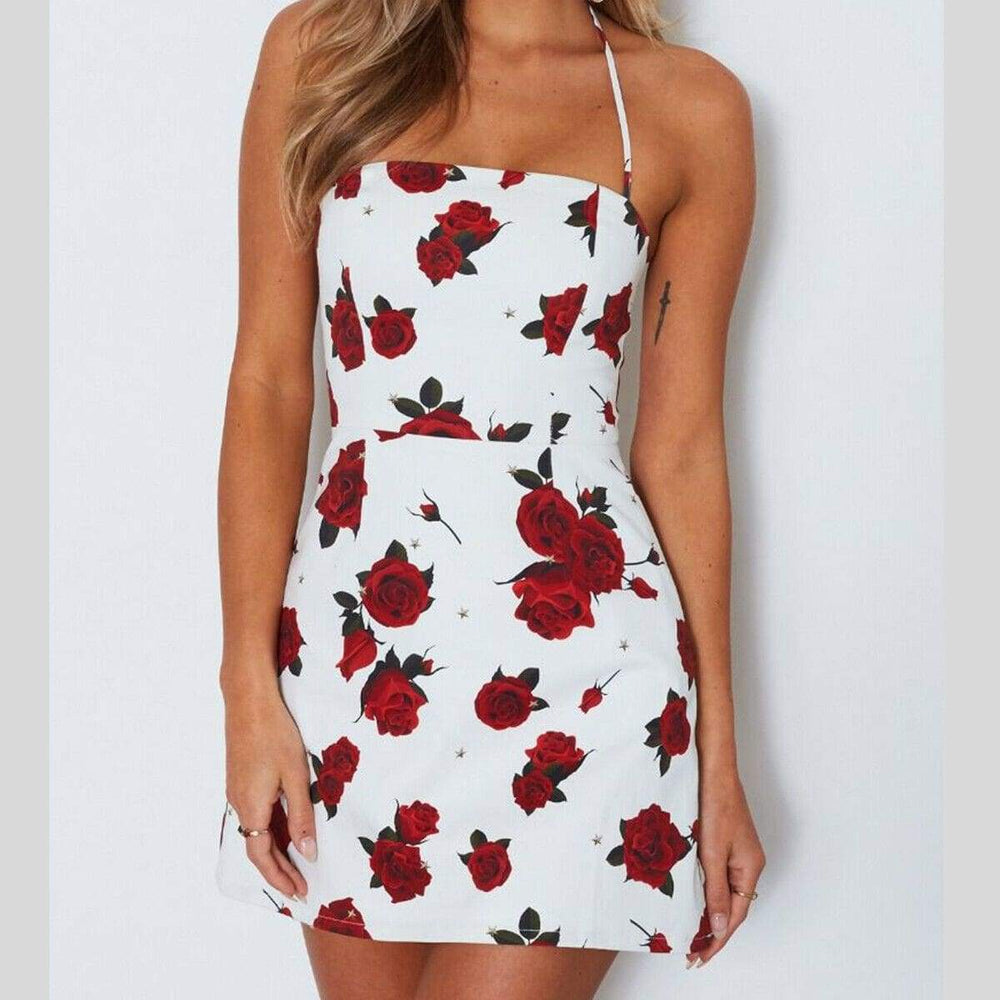 Mini Floral Dress  Ladies Slim Bodycon Party Clubwear Beach Holiday Sleeveless Zipper Sundress Mssaz Desses