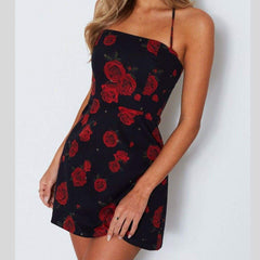 Mini Floral Dress  Ladies Slim Bodycon Party Clubwear Beach Holiday Sleeveless Zipper Sundress Mssaz Desses