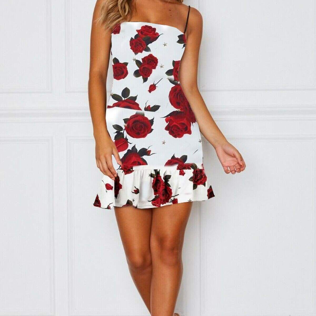 Mini Floral Dress  Ladies Slim Bodycon Party Clubwear Beach Holiday Sleeveless Zipper Sundress Mssaz Desses