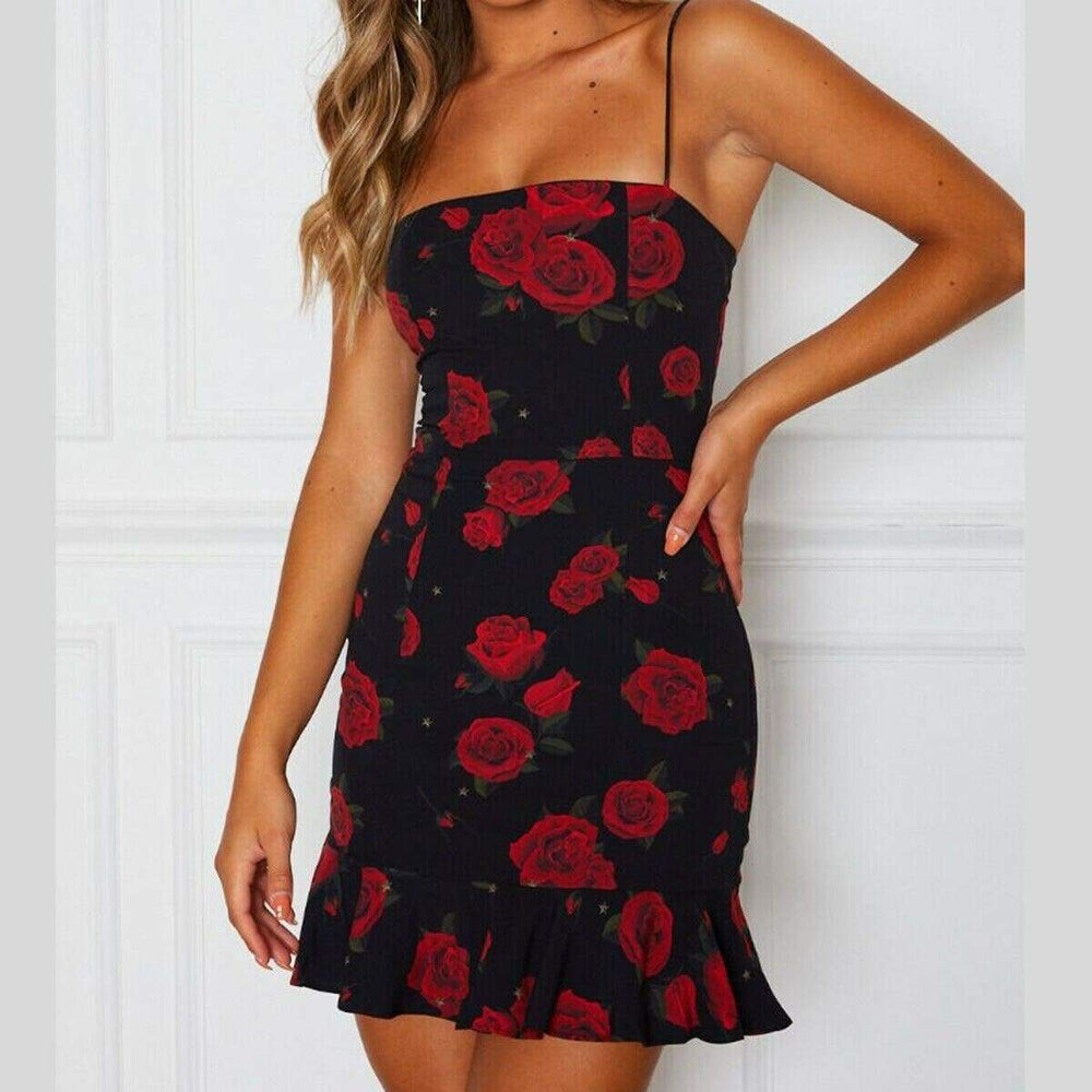 Mini Floral Dress  Ladies Slim Bodycon Party Clubwear Beach Holiday Sleeveless Zipper Sundress Mssaz Desses