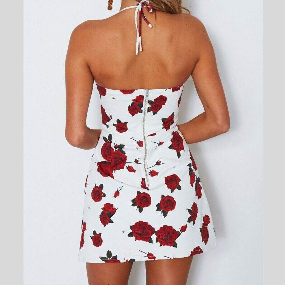Mini Floral Dress  Ladies Slim Bodycon Party Clubwear Beach Holiday Sleeveless Zipper Sundress Mssaz Desses