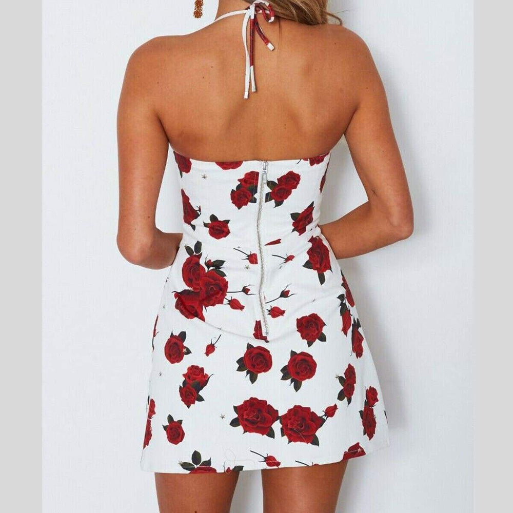 Mini Floral Dress  Ladies Slim Bodycon Party Clubwear Beach Holiday Sleeveless Zipper Sundress Mssaz Desses