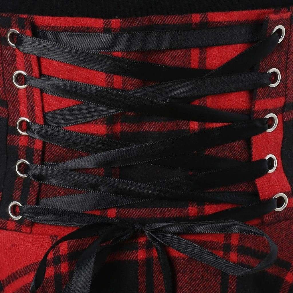 Sleeveless Cold Shoulder Cross Lace Up Plaid Asymmetrical Dress Mssaz Desses