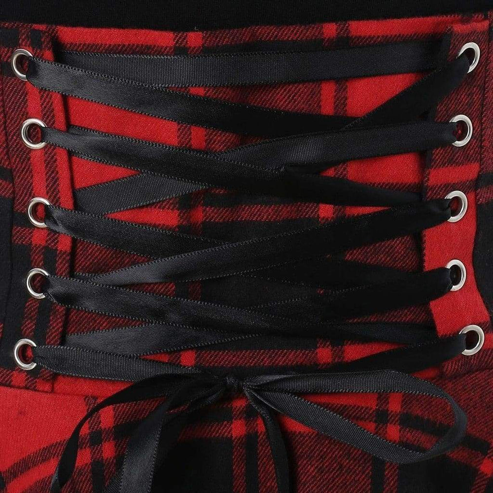 Sleeveless Cold Shoulder Cross Lace Up Plaid Asymmetrical Dress Mssaz Desses