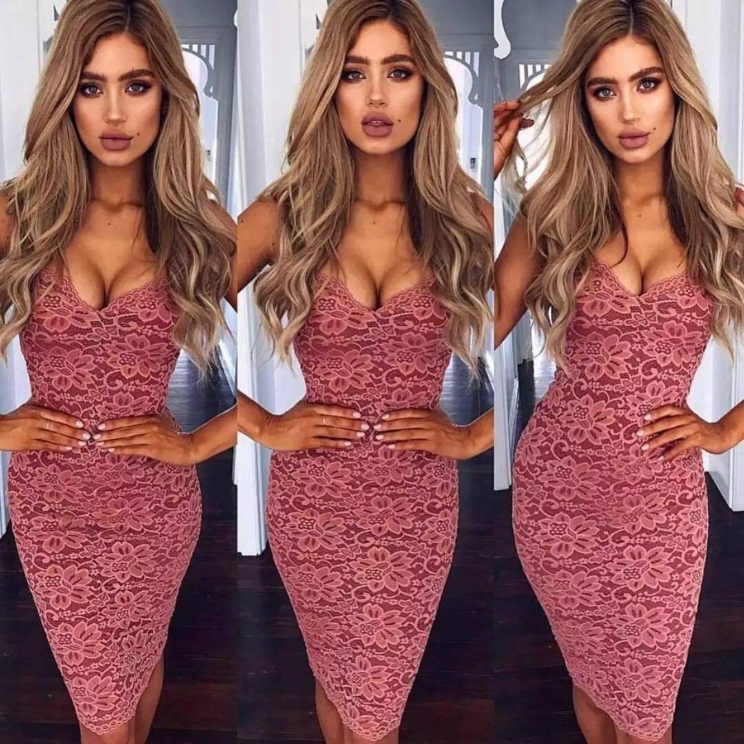 Lace Elegant Party Bodycon Dress Ladies V-Neck Spaghetti Strap Knee-Length Formal Dress Mssaz Desses