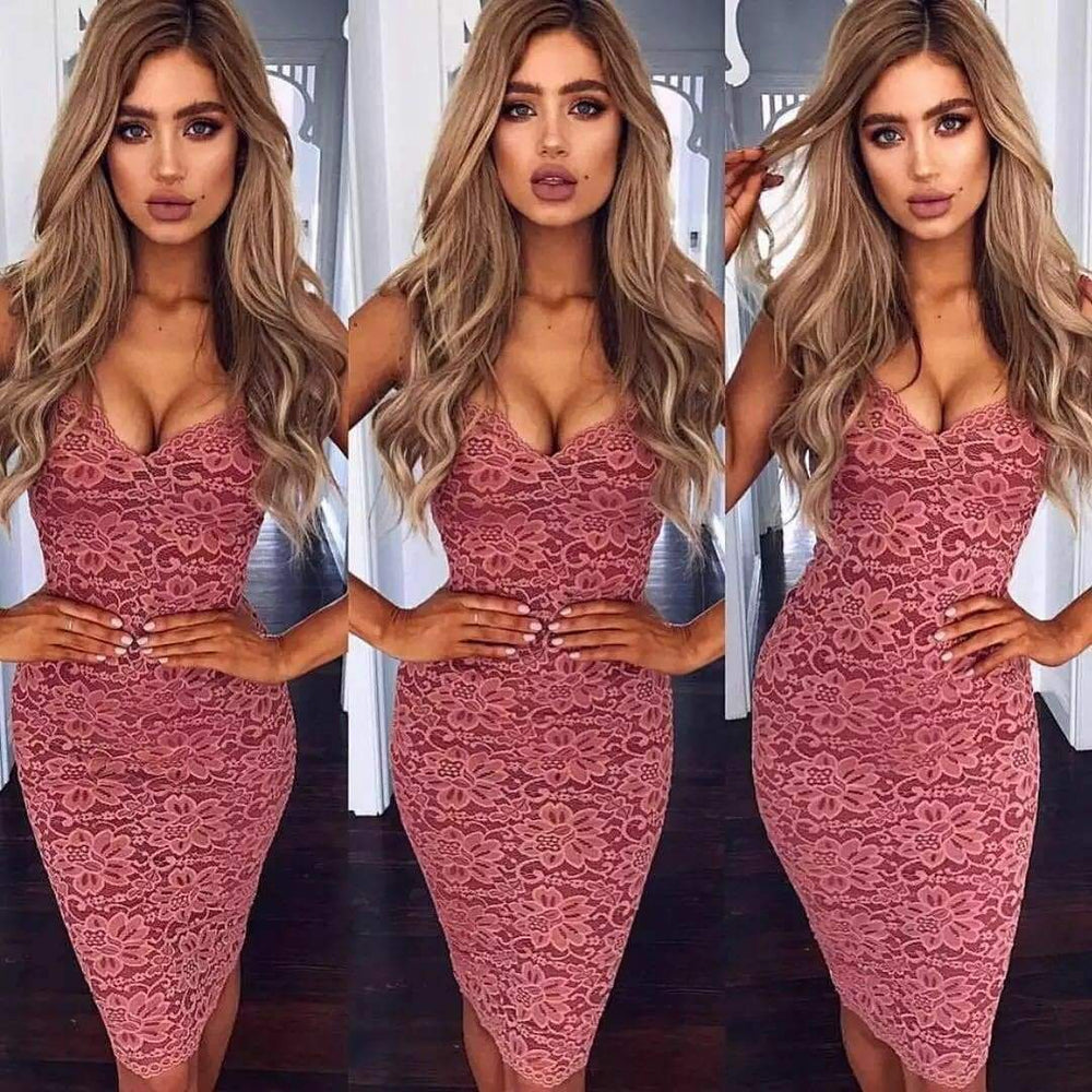 Lace Elegant Party Bodycon Dress Ladies V-Neck Spaghetti Strap Knee-Length Formal Dress Mssaz Desses