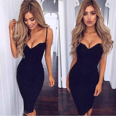 Lace Elegant Party Bodycon Dress Ladies V-Neck Spaghetti Strap Knee-Length Formal Dress Mssaz Desses