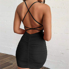 V Neck Bandage Club Dress Ladies Bodycon Backless Strappy Cocktail Party Dress  Casual Beach Sundress Mssaz Desses
