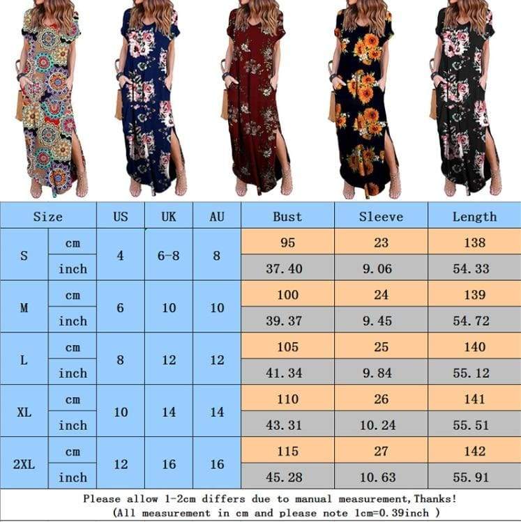 Boho Pocket Long Maxi Dress Floral Cocktail Party  Beach Casual V Neck Split Loose Dress Sundress Mssaz Desses