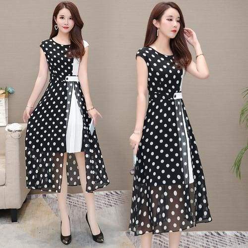 Chiffon Dress Open Side Split Dot Ladies Plus Size Dress Mssaz Desses