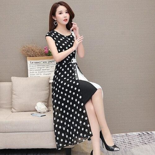 Chiffon Dress Open Side Split Dot Ladies Plus Size Dress Mssaz Desses