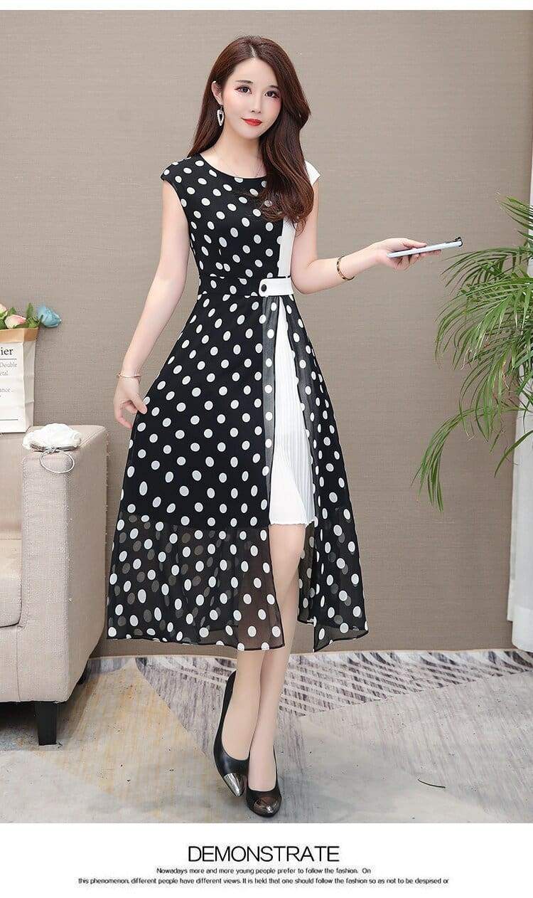Chiffon Dress Open Side Split Dot Ladies Plus Size Dress Mssaz Desses