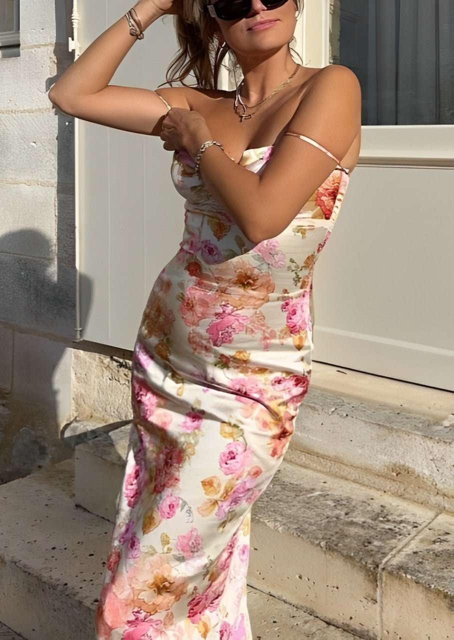 Lucy | Floral Satin Maxi Dress Mssaz Desses